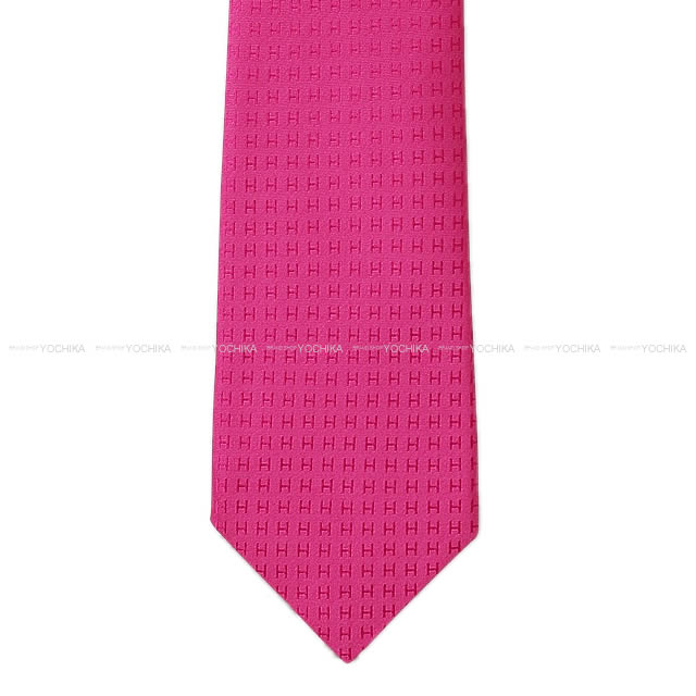 HERMES エルメス ネクタイ "Hロゴ/FACONNEE H" フューシャピンク シルク100% 新品