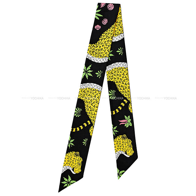 HERMES エルメス ツイリー スカーフ "レオパード" 黒/ジョーヌ/ヴェール シルク100% 新品未使用