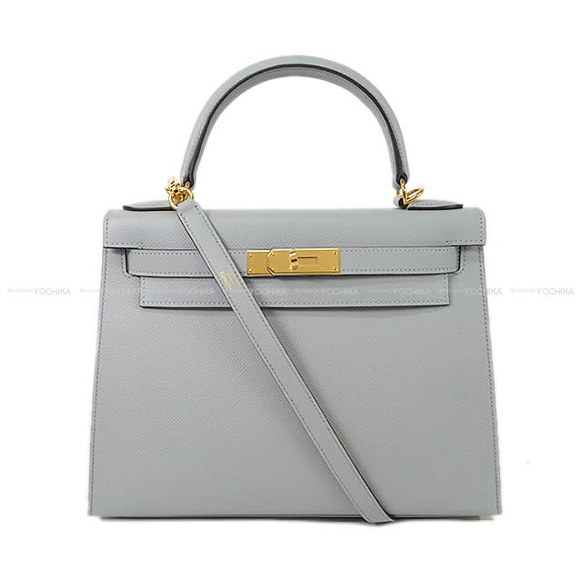 HERMES エルメス ハンドバッグ ケリー28 外縫い ブルーグラシエ エプソン ゴールド金具 新品