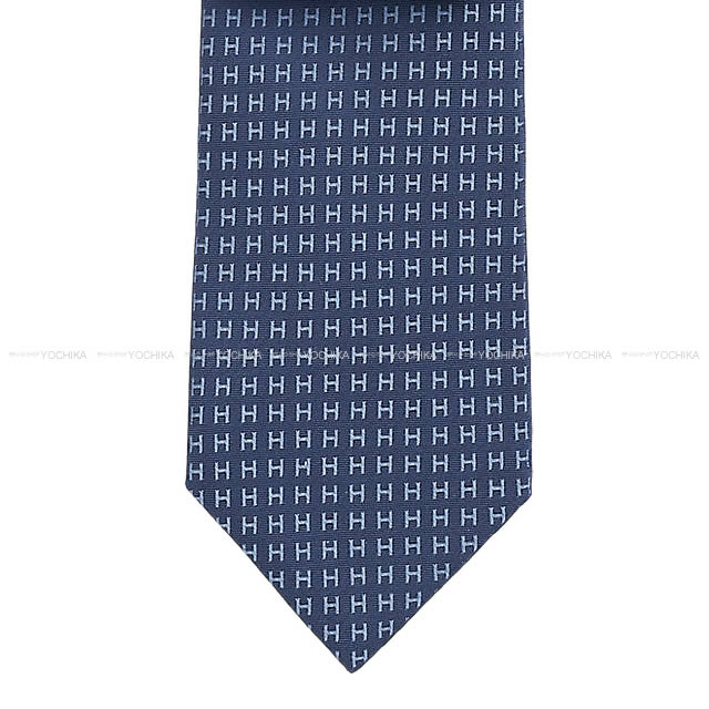 HERMES エルメス Hロゴ バイカラー ネクタイ "FACONNEE H" マリンＸブルー シルク100% 新品