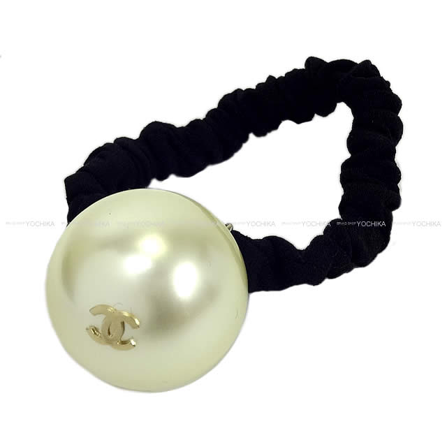 CHANEL シャネル ビッグパール ココマーク ヘアゴムバンド ブレスレット 黒Xフェイクパール A63896 新品