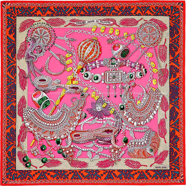 HERMES エルメス スカーフ カレ90 "パルミラの女王 ゼノビア" ローズヴィフXオレンジXマスティック 新品