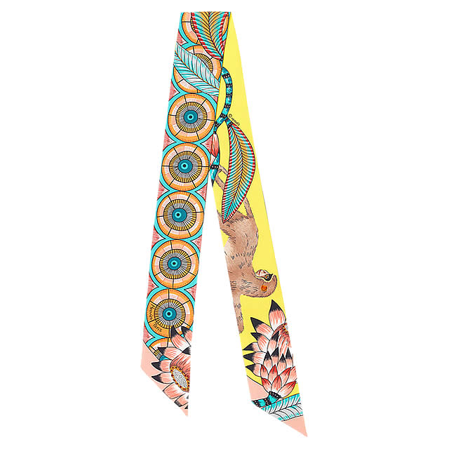 HERMES エルメス ツイリー スカーフ "サバンナのダンス" ジョーヌヴィフ/テラコッタ/サーモン シルク100% 新品