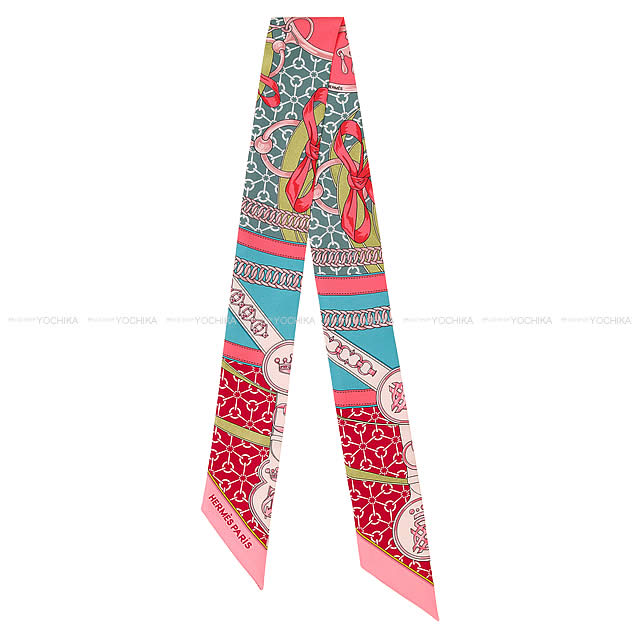 HERMES エルメス ツイリー スカーフ "朝の散歩" フランボワーズ/ターコイズ/ヴェール シルク100% 新品未使用