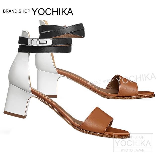 HERMES エルメス レディース ケリー ベルト サンダル "Manege" #36 黒XナチュラルX白 カーフ 新品未使用