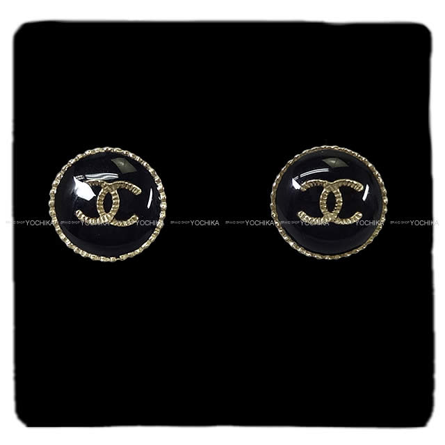 CHANEL シャネル ラウンド ココマーク ボタン ピアス 黒Xゴールド A95896 新品