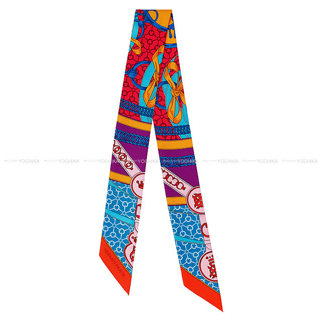 2017春夏 HERMES エルメス ツイリー スカーフ "朝の散歩" ブルー/フューシャ/ルージュ シルク100% 新品未使用