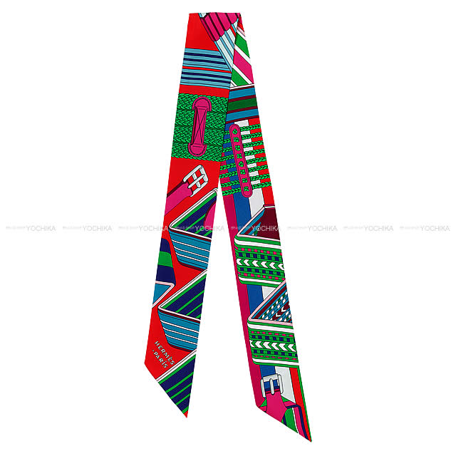 HERMES エルメス ツイリー スカーフ "SANGLES EN ZIGZAG" ルージュ/ヴェール シルク100% 新品未使用