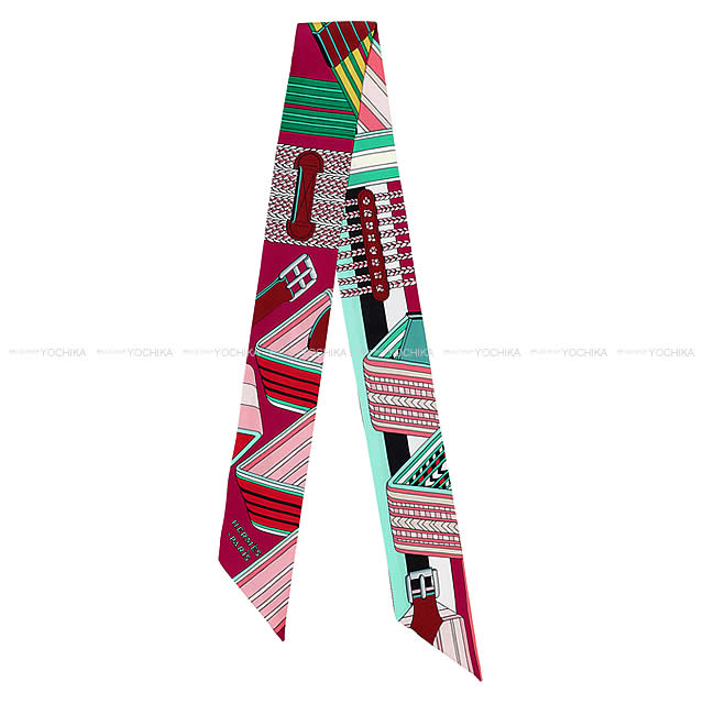 HERMES エルメス ツイリー スカーフ "SANGLES EN ZIGZAG" フューシャ/ヴェール/ジョーヌ シルク100% 新品未使用