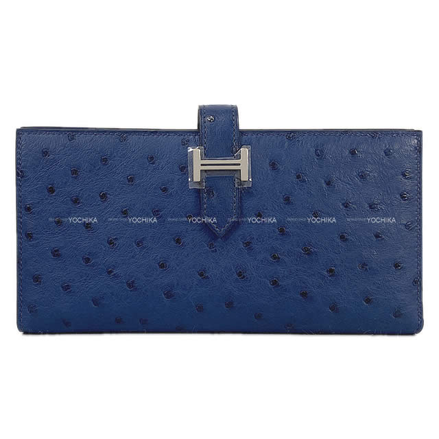 HERMES エルメス 財布 ベアンスフレ ブルーマルテ オーストリッチ シルバー金具 新品未使用