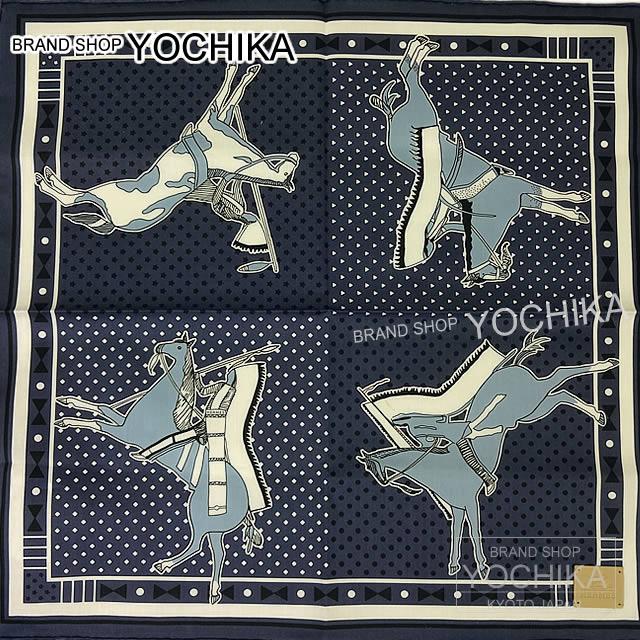 HERMES エルメス バンダナ ハンカチ "Tipi" ブルーインディゴ コットン100％ レザー 新品