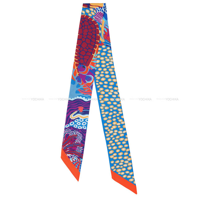 HERMES エルメス ツイリー スカーフ "UNDER THE WAVES" オレンジXブルーXブラウン シルク100% 新品