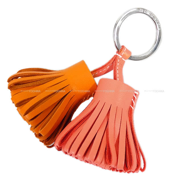 HERMES エルメス フリンジ キーホルダー カルメン ウノドス クレヴェット/オレンジ ラムスキン 新品未使用