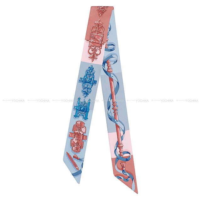 HERMES エルメス ツイリー スカーフ "Ferronnerie" シエルXブラッシュXグリスブルーエ シルク100% 新品未使用