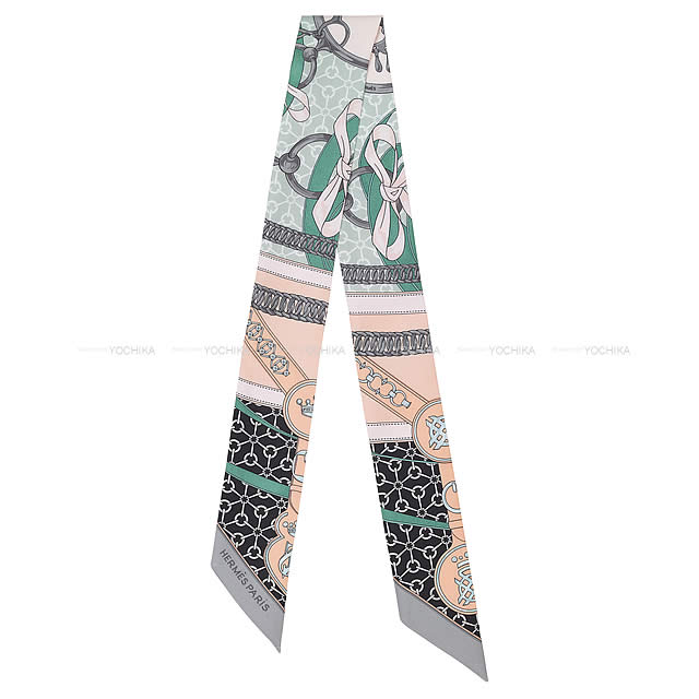 2017春夏 新作 HERMES エルメス ツイリー スカーフ "朝の散歩" 黒XローズプードルXグリス シルク100% 新品