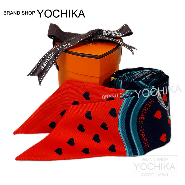 HERMES エルメス ツイリー スカーフ "ブリッド・ドゥ・ガラ・ラヴ" ハート柄 サバン×カナード×ルージュ シルク100% 新品