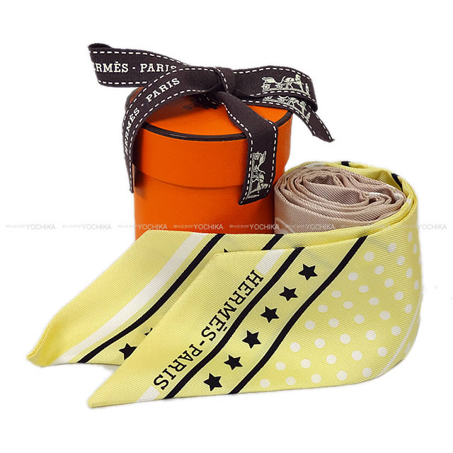 HERMES エルメス ツイリー スカーフ "Les Flacons Bandana" ジョーヌスフレ×ベージュローズ×白 シルク100% 新品