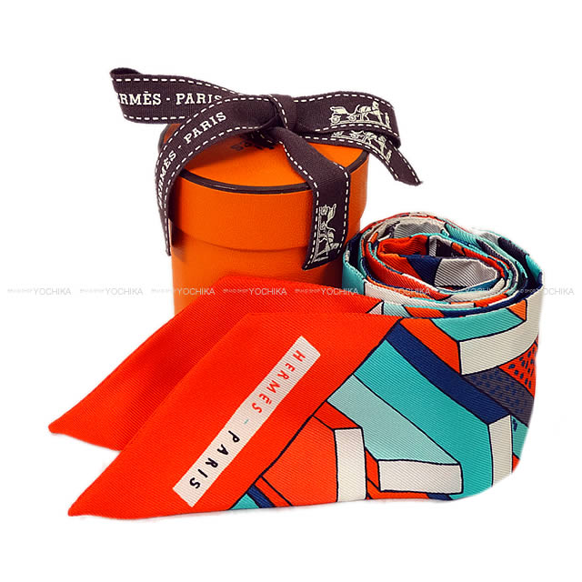 HERMES エルメス ツイリー スカーフ "ON A SUMMER DAY" ヴァーミリオン×ターコイズ×ペトロール シルク100% 新品