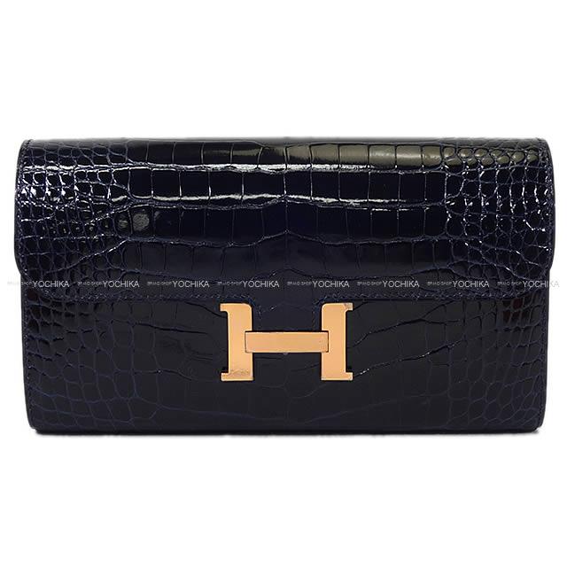 HERMES エルメス 長財布 コンスタンスロング ヴェルソ ブルーマリン×キュイーブル クロコダイル アリゲーター