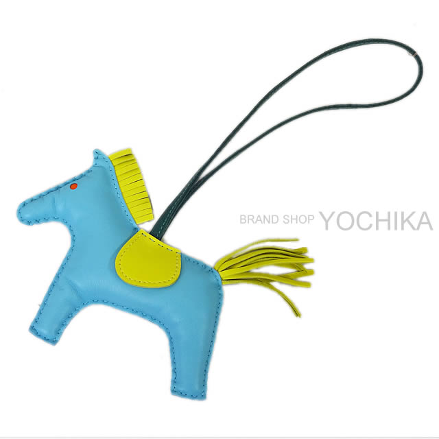 HERMES エルメス バッグチャーム "ロデオ/RODEO" MM セレステ×ライム×マラカイト アニューミロ(ラム) 新品