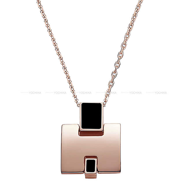HERMES エルメス ペンダント ネックレス "アイリーン" 黒(ブラック) ローズゴールド金具 新品