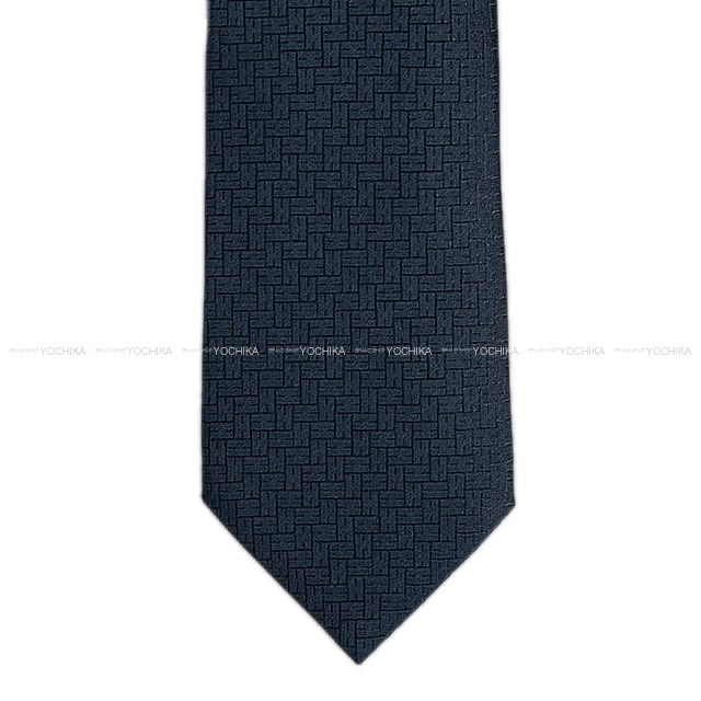 HERMES エルメス ネクタイ "FACONNEE H 24" ブルーペトロール シルク100% 新品