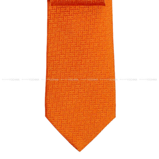 HERMES エルメス ネクタイ "FACONNEE H 24" オレンジ シルク100% 新品