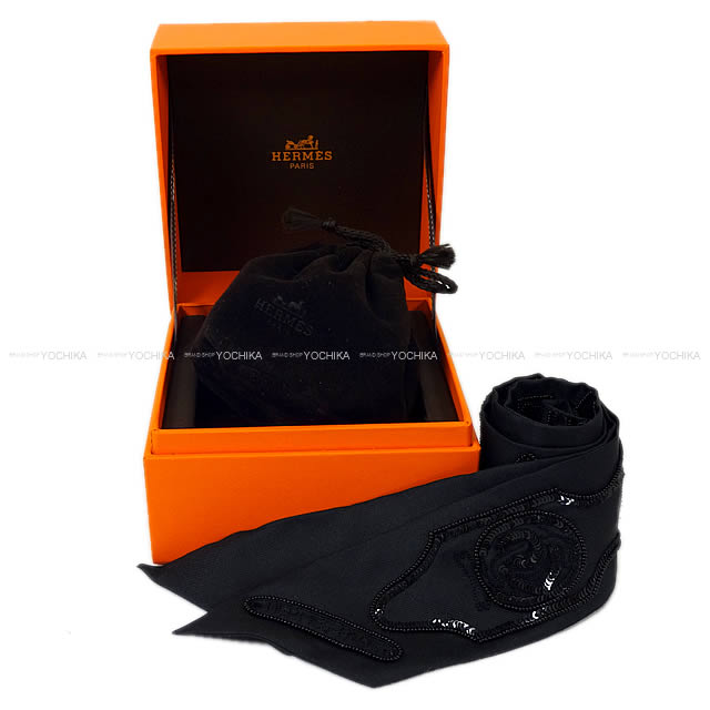HERMES エルメス ビジュー ツイリー スカーフ "大統領の馬具" 黒(ブラック) スパンコールXビーズXシルク100% 新品未使用