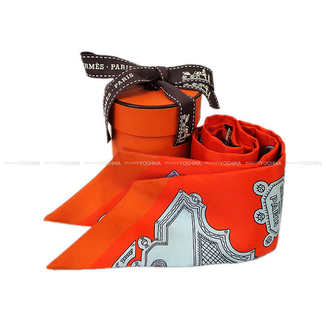 HERMES エルメス ツイリー スカーフ "メルヴェイユーズ ランタン" オレンジXコバルトXグリスブルーエット シルク100% 新品