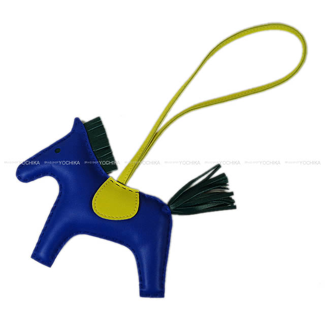 HERMES エルメス バッグチャーム "ロデオ/RODEO" MM ブルーエレクトリックXマラカイトXライム アニューミロ(ラム) 新品