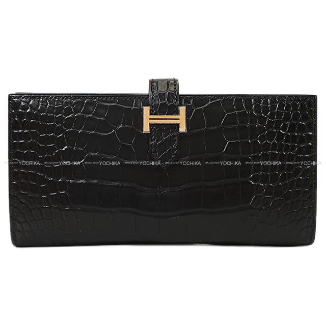 HERMES エルメス 財布 ベアンスフレ 黒(ブラック) クロコダイル アリゲーターマット ローズゴールド金具 新品