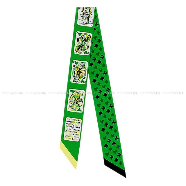 HERMES エルメス ツイリー スカーフ "Jeu de Cartes" トランプ ハート柄 エメラルドX黒Xジョーヌ 新品