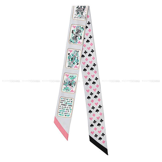 HERMES エルメス ツイリー スカーフ "Jeu de Cartes" トランプ ハート柄 グリスパールXローズX黒 新品