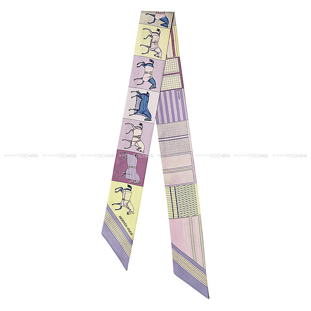 HERMES エルメス ツイリー スカーフ "新・馬着" モーヴXジョーヌスフレXパルム シルク100% 新品