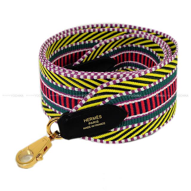 エルメス  "バンドリエール サングル カヴァル 50mm" ショルダーストラップ 85cm マルチカラーX黒 スイフト 新品