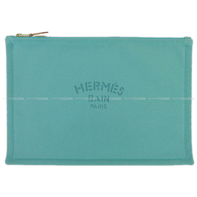 HERMES エルメス フラットポーチ "ヨッティング GM" ブルーホライゾン コットン100% 新品
