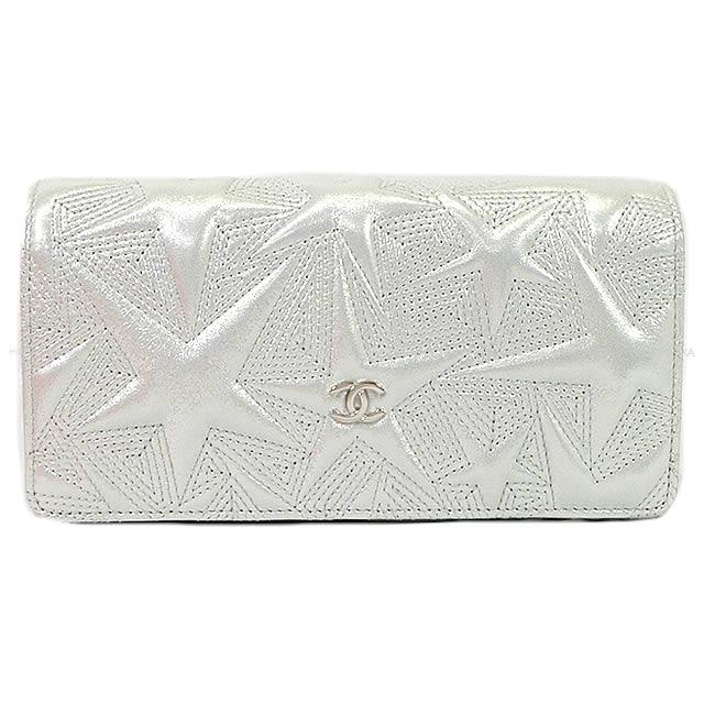 CHANEL シャネル スター エンボス  フラップ 長財布 シルバー メタリックラムスキン A70097 新品