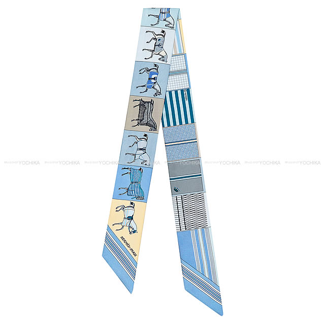 HERMES エルメス ツイリー スカーフ "新・馬着" シエルXマリンXサブレ シルク100% 新品