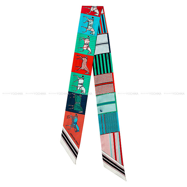 HERMES エルメス ツイリー スカーフ "新・馬着" クエッチX白XヴェールXオレンジ シルク100% 新品