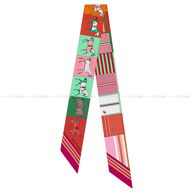 HERMES エルメス ツイリー スカーフ "新・馬着" フューシャXヴェールXコライユ シルク100% 新品