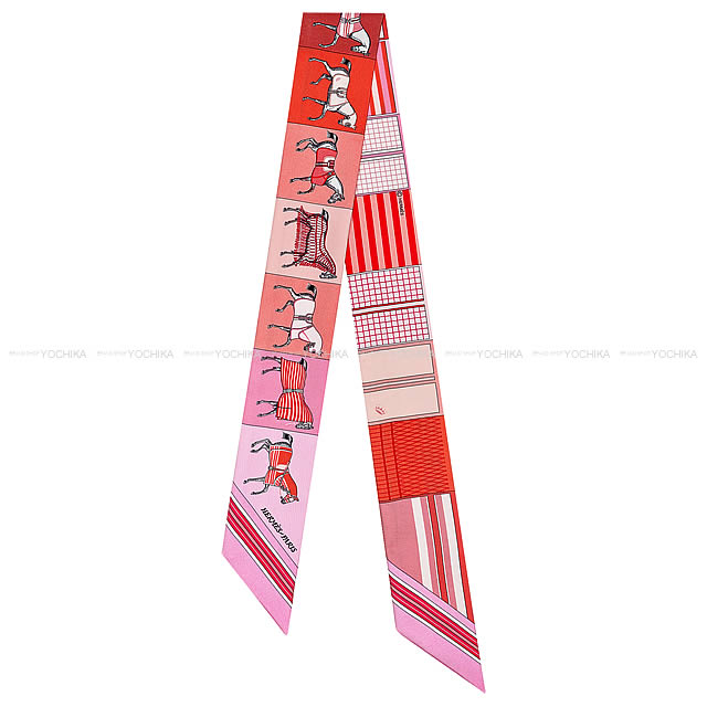 HERMES エルメス ツイリー スカーフ "新・馬着" ローズXグレナデンXナクレ シルク100% 新品