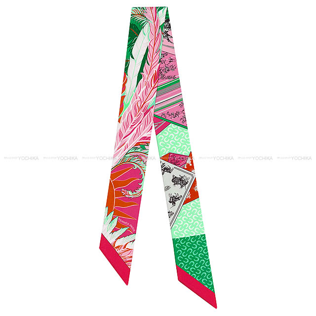 HERMES エルメス ツイリー スカーフ "Cheval Phoenix" フューシャXヴェールXローズ シルク100% 新品