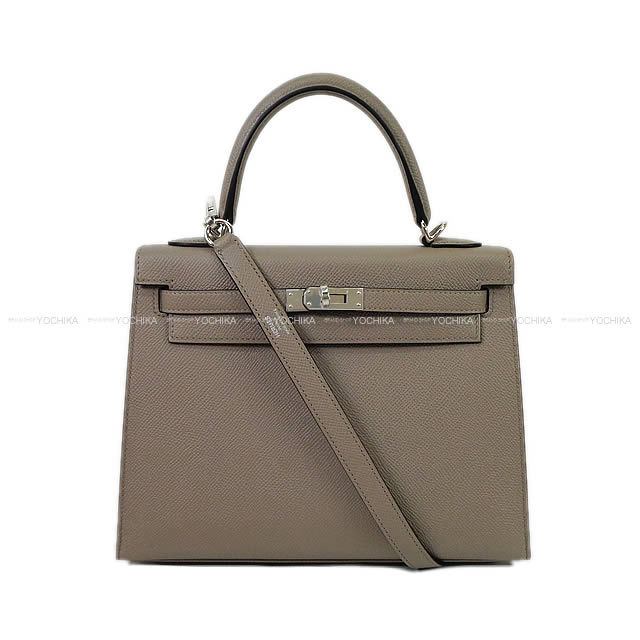 HERMES エルメス ハンドバッグ ケリー25 外縫い グリアスファルト エプソン シルバー金具 新品