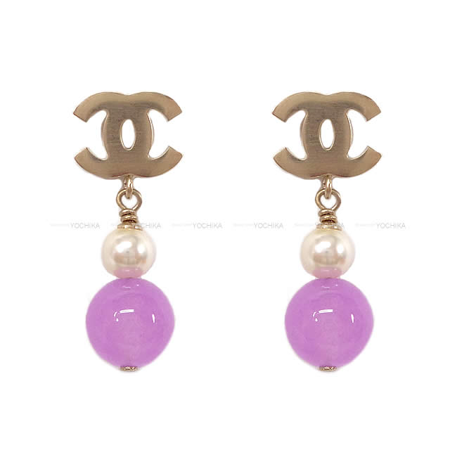2018年 春夏 CHANEL シャネル ココマーク パール ぶらさがり ピアス ゴールドXパープル A98929 新品