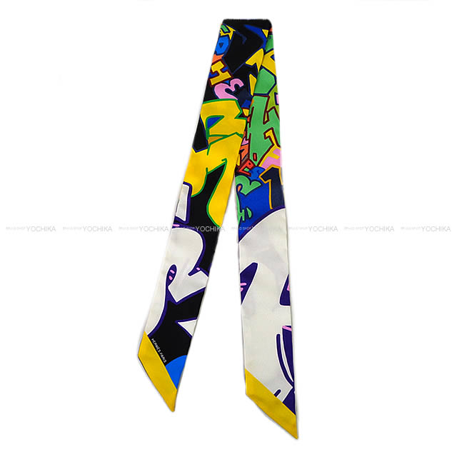 HERMES エルメス ツイリー スカーフ "エルメス・グラフィティー" 黒(ブラック)XジョーヌXヴェール