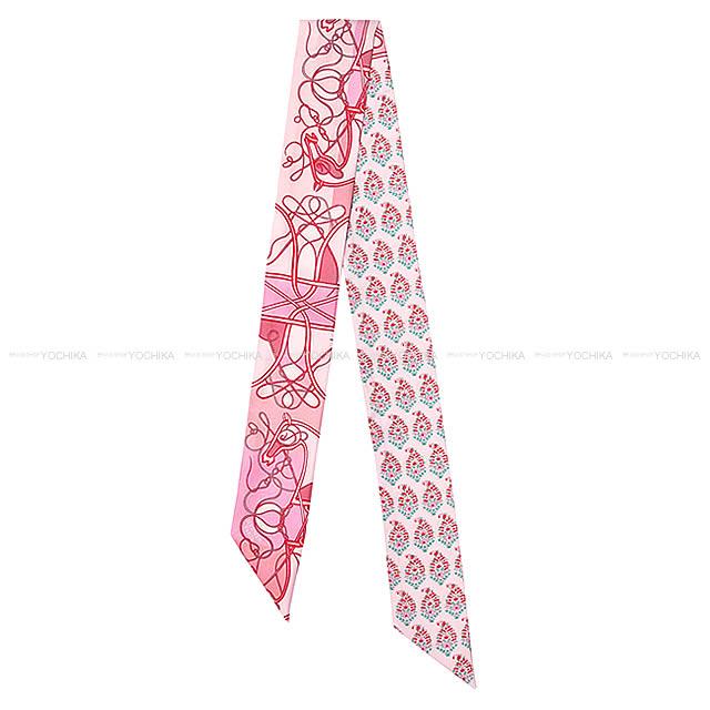 2018春夏 新作 エルメス ツイリー スカーフ "鞭・ブロック" ローズXナクレXターコイズ シルク100% 新品