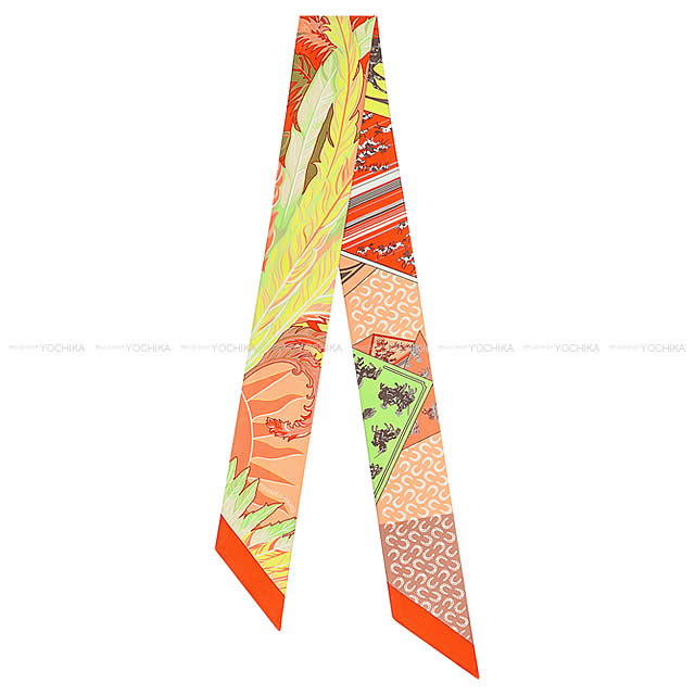 HERMES エルメス ツイリー スカーフ "Cheval Phoenix" ヴェールXオレンジXジョーヌヴィフ