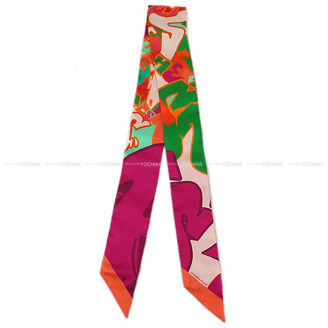 HERMES エルメス ツイリー スカーフ "エルメス・グラフィティー" フューシャXオレンジXヴェー