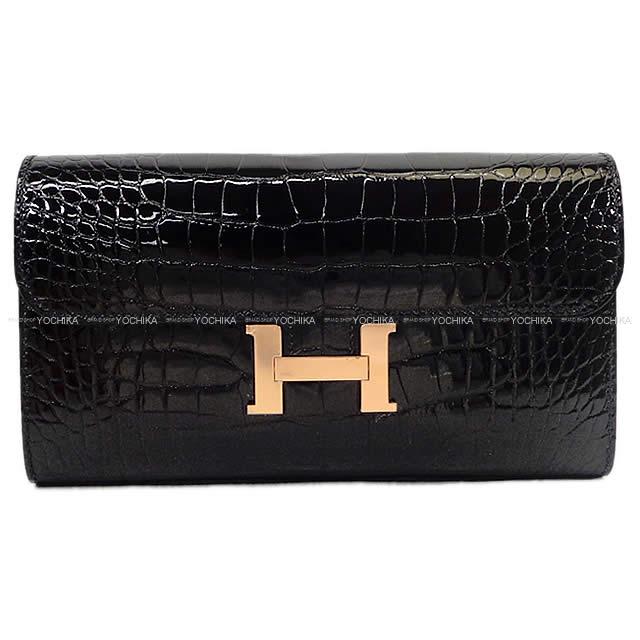 HERMES エルメス 長財布 コンスタンスロング 黒 クロコダイルアリゲーター ローズゴールド金具 新品
