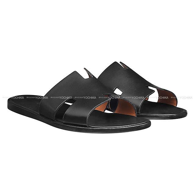 HERMES エルメス メンズ レザーソール サンダル "イズミール" #40 黒 カーフ 新品